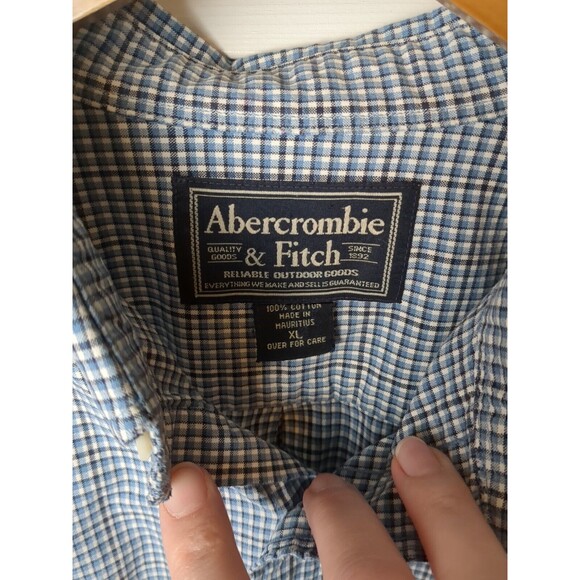 Abercrombie & Fitch Button Down Shirt Mens XL White Blue Black VTG 100% Cotton - Picture 5 of 8